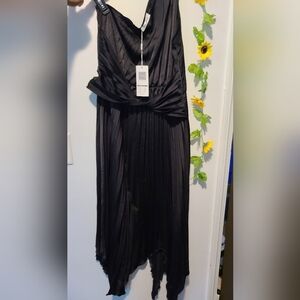 Nwt Angashion Xlarge Black Pleated One Shoulder Formal Cocktail Dress